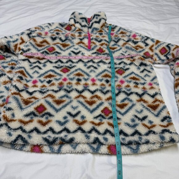 Eddie Bauer Aztec Sherpa Fleece Pullover Women’s Large Cream Multi 1/4 Zip EUC - Picture 8 of 10